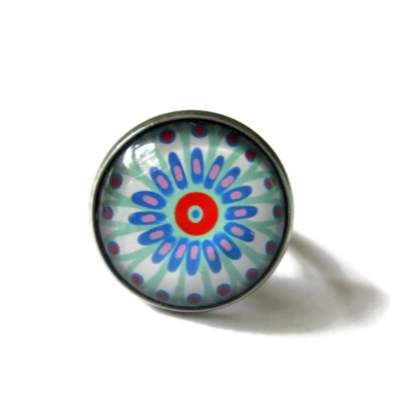 Bague Bohème Mandala vert, bleu, rouge