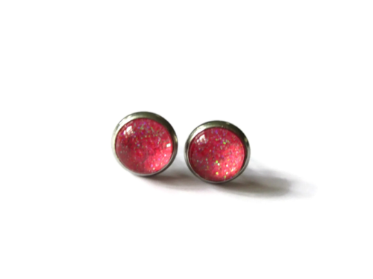 Pink Glitter Kids Stud Earrings / Leave a Little Sparkle