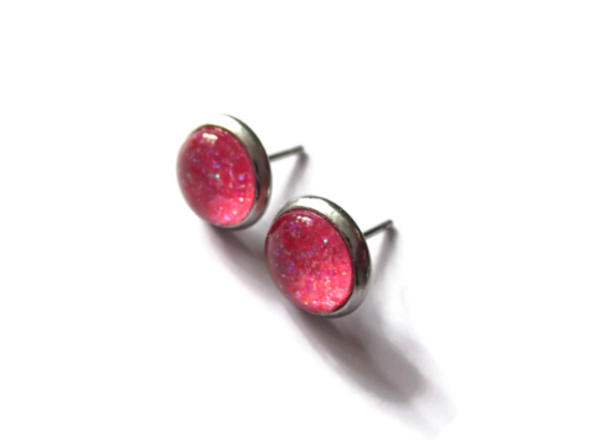 Pink Glitter Kids Stud Earrings / Leave a Little Sparkle