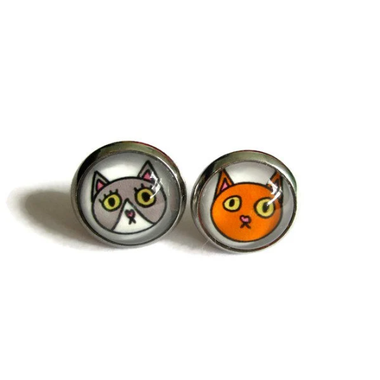 Red and Grey Cats stud earrings