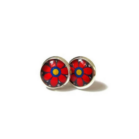 Red And Yellow flowers KIDS Stud Earrings