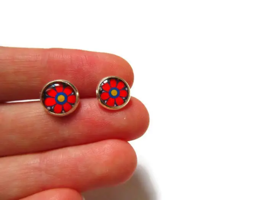 Red And Yellow flowers KIDS Stud Earrings