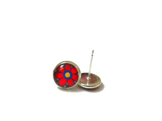 Red And Yellow flowers KIDS Stud Earrings