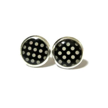 Black and White Polka Dot Kids Stud Earrings