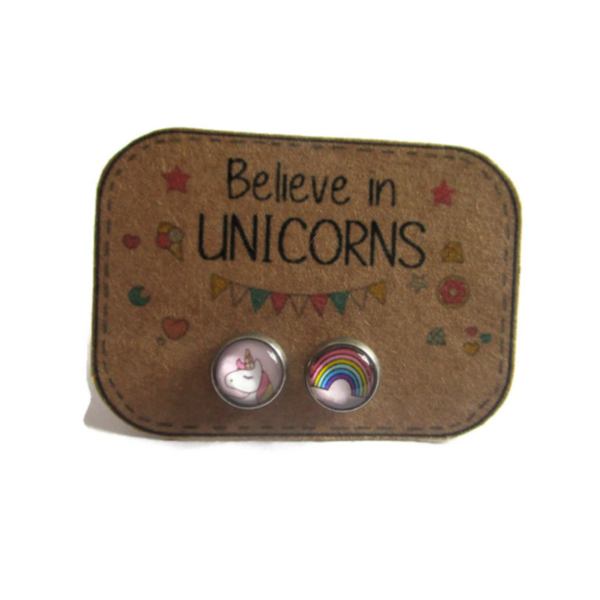 Puces d'Oreilles Enfant Licorne, Arc en Ciel