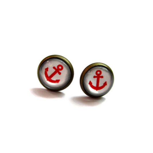 Red Anchor Kids Studs Earrings