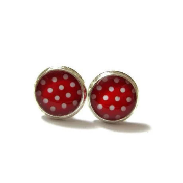 Puces d'Oreilles Enfant Pois Rouges et Blancs