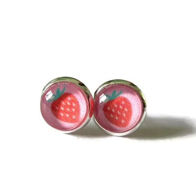 Pink Strawberry Kids Stud Earrings