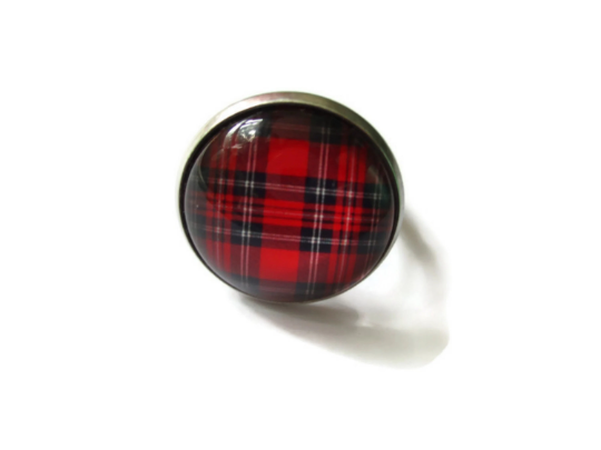 Bague Motif Tartan Rouge et Bleu