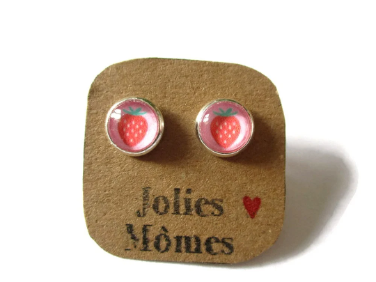 Pink Strawberry Kids Stud Earrings