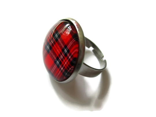 Bague Motif Tartan Rouge et Bleu