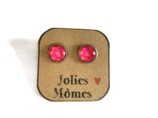 Pink And Orange Floral Kids Stud Earrings