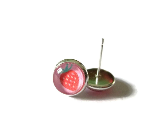 Pink Strawberry Kids Stud Earrings