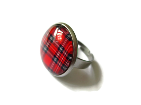 Bague Motif Tartan Rouge et Bleu