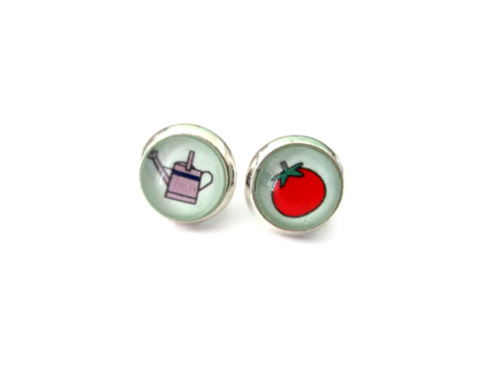 Tomato and watering cane Kids Stud Earrings / Botaniste en Herbe!