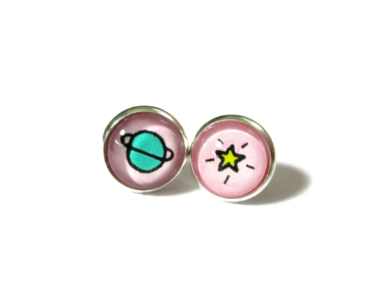 Saturn And Stars Kids Stud Earrings / "Normal is Boring "