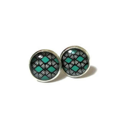 Puces d'Oreilles Enfant Motif Ethnique Turquoise