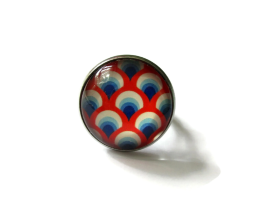 Bague Motif Seventies Rouge et Bleue