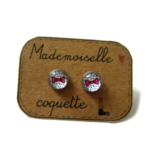 Kids Pink Knot Stud Earrings / "Mademoiselle Coquette"