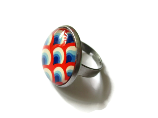 Bague Motif Seventies Rouge et Bleue