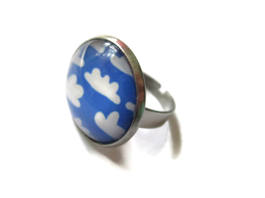 Bague Motif nuages bleus et blancs