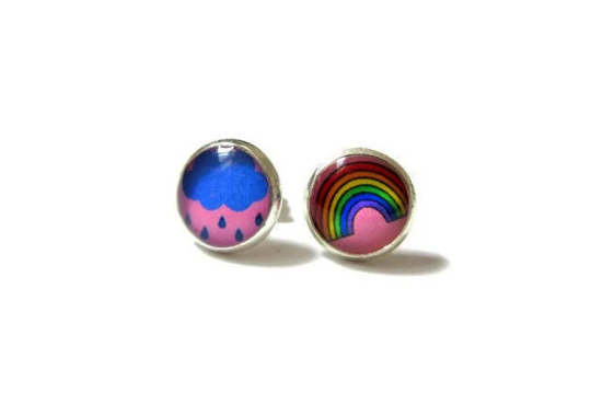 Kids Cloud And Rainbow Stud Earrings