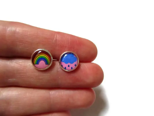 Kids Cloud And Rainbow Stud Earrings