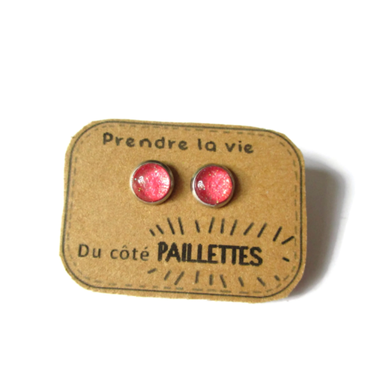 Puces d'Oreilles Enfant Paillettes Roses /Prendre la Vie du côté Paillettes