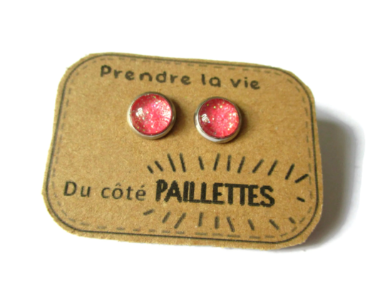 Puces d'Oreilles Enfant Paillettes Roses /Prendre la Vie du côté Paillettes