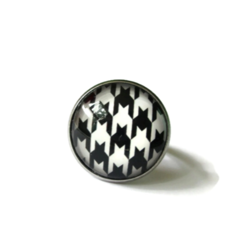 Bague Motif Pied de Poule Noir et Blanc