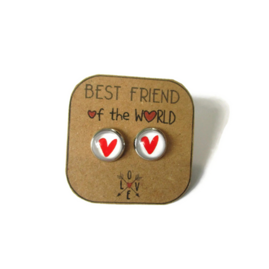 Red Heart Kids Stud Earrings / Best Friend of the world!