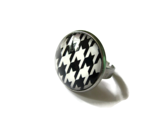 Bague Motif Pied de Poule Noir et Blanc