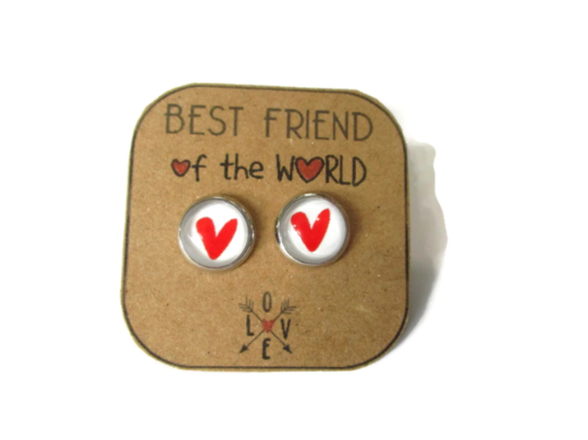 Red Heart Kids Stud Earrings / Best Friend of the world!