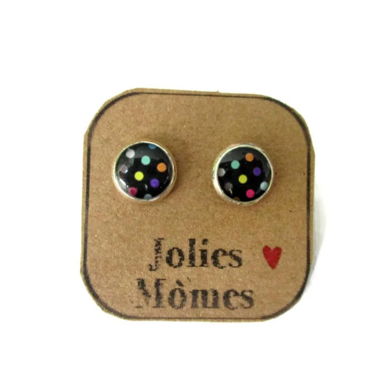 Puces d'Oreilles Enfant Pois Multicolores