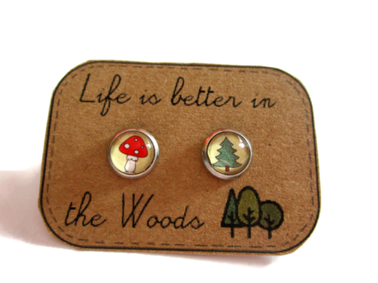 Mushroom And Sap Kids Stud Earrings / " Life is better in the woods!!! "