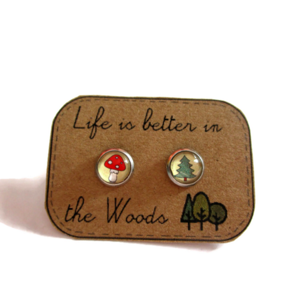 Mushroom And Sap Kids Stud Earrings / " Life is better in the woods!!! "