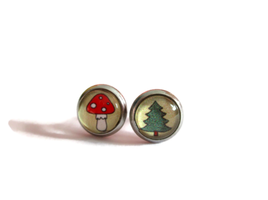 Mushroom And Sap Kids Stud Earrings / " Life is better in the woods!!! "