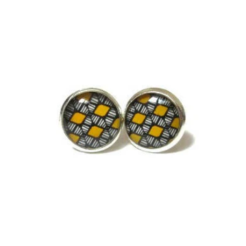 Puces d'Oreilles Enfant Motif Ethnique Jaune Moutarde