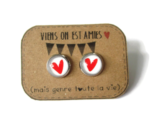 Red Heart Kids Stud Earrings / Viens on est amies (mais genre toute la vie)!